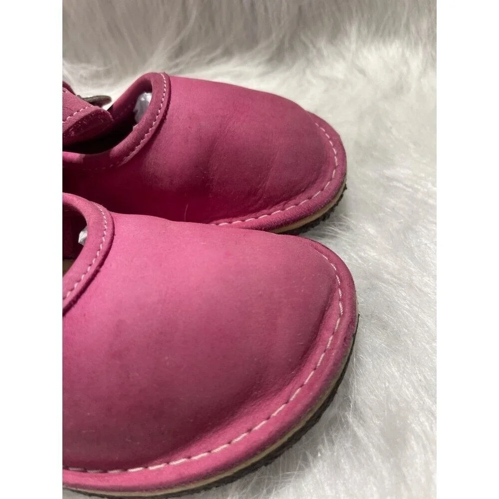 Bear Feet Pink Leather Girls Mary Jane‎ Shoes With Flower Buckle & Stitch Detail